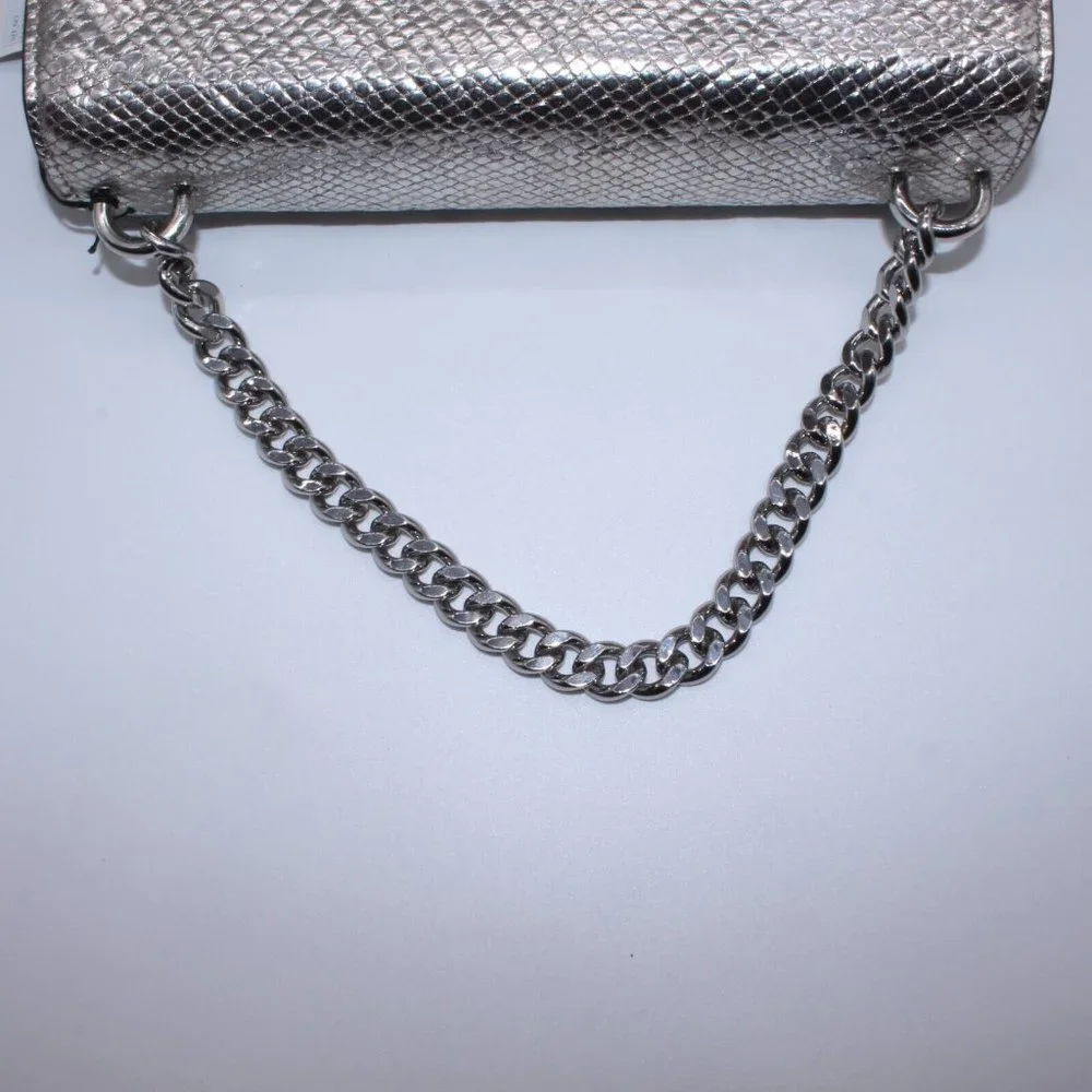 Michael Kors Silver Snake Mott Leather Chain Swag Shoulder Crossbody Bag Purse